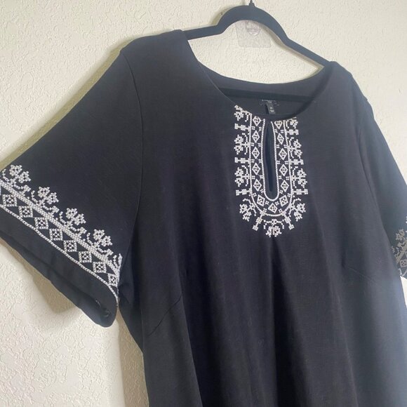 Talbots Midi Shift Dress Woman 2X Black Embroidered Cotton Pockets - Picture 4 of 11